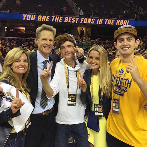 steve kerr and his family at a sports event 